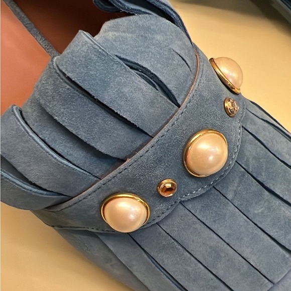 GIANNA MELANI MADE IN ITALY SUEDE LEATHER Dusty Blue Fringe shoes - Picture 7 of 11